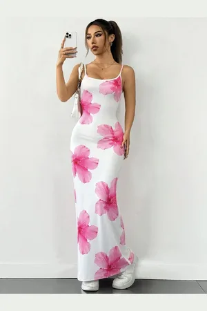 BAESD Women Floral Printed Shoulder Straps Bodycon Maxi Dress