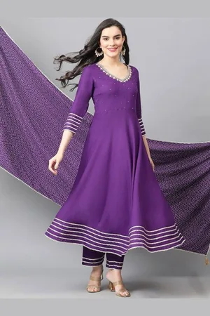 IkDaiya Women Ethnic Motifs Embroidered Angrakha Gotta Patti Kurta with Trousers & With Dupatta