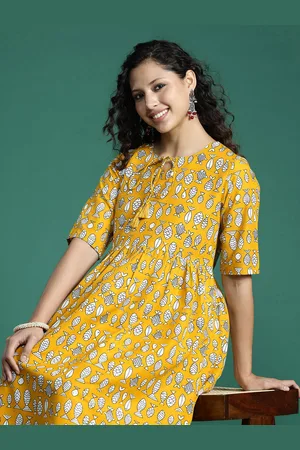 Sangria Printed Tie-Up Neck A-Line Midi Dress