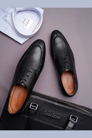 LOUIS STITCH Men Jet Black Formal Lace Up Derby Shoes