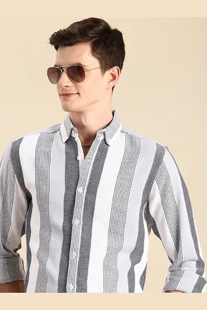 Mast & Harbour Pure Cotton Self-Design Striped Knitted Casual Shirt