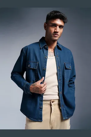 FREAKINS Men Washed Denim Jacket with Patchwork