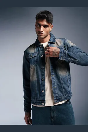 FREAKINS Men Washed Denim Jacket with Patchwork