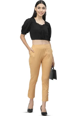 Anekaant Women Beige Embroidered Cotton Lycra Palazzo
