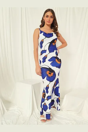 BAESD Women Floral Printed Cowl Neck Shoulder Straps Bodycon Dress
