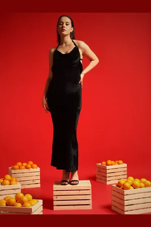 BAESD Women Velvet Halter Neck Bodycon Maxi Dress