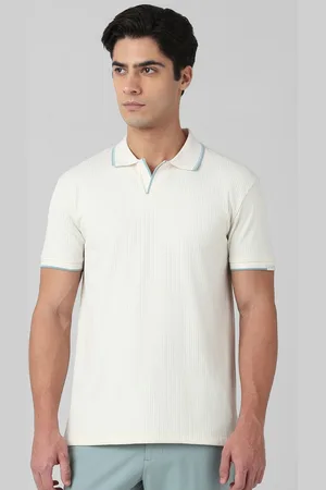 Mufti Men Polo Collar Slim Fit Self-Striped T-shirt