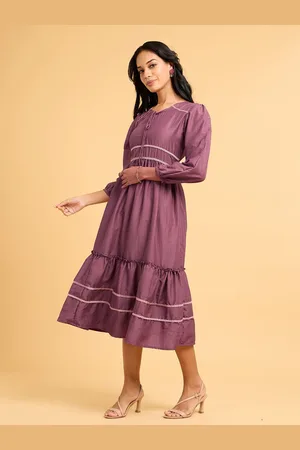 Saaki Women Round Neck Cotton Fit & Flare Midi Dress