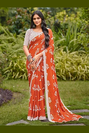 HERE&NOW Women Floral Printed Pure Cotton Bhagalpuri Saree With Blouse Piece