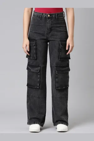 ZHEIA Women Cotton Wide Leg High-Rise Light Fade Stretchable Jeans