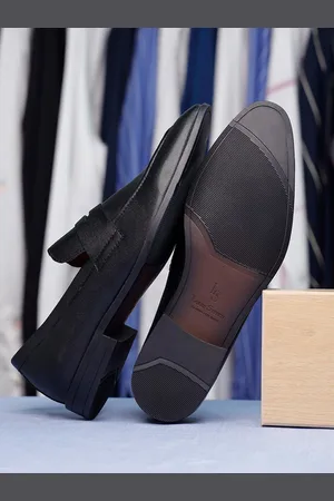 LOUIS STITCH Men Jet Black Formal Slip-On Mocassin Shoes