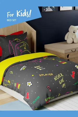 Benetton Charcoal & White Printed Cotton Single Bedding Set