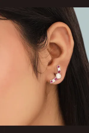 Kicky And Perky 925 Sterling Silver Moissanite Studded Rhodium Plated Studs Earrings