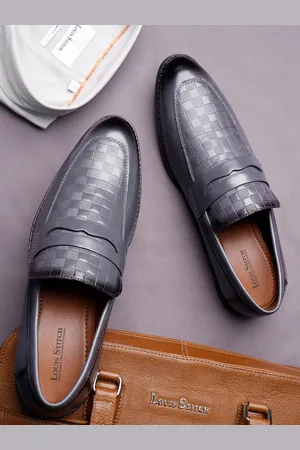 LOUIS STITCH Men Ash Grey Formal Slip-On Mocassin Shoes
