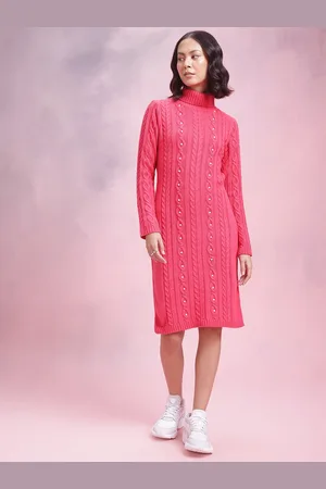 DressBerry Stone Embellished Cable Knit Acrylic Winter Dress