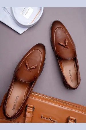 LOUIS STITCH Men Russet Tan Formal Slip-On Tassel Mocassin Shoes