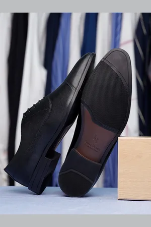LOUIS STITCH Men Jet Black Formal Lace Up Derby Shoes
