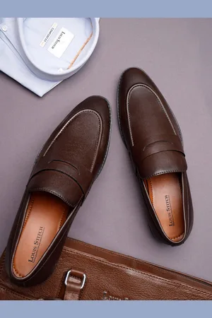 LOUIS STITCH Men Brunette Brown Formal Slip-On Mocassin Shoes
