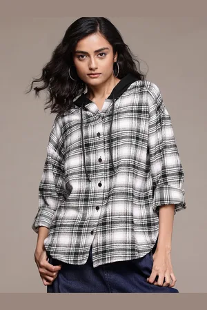 Roadster The Lifestyle Co. Checked Hooded Pure Cotton Shacket