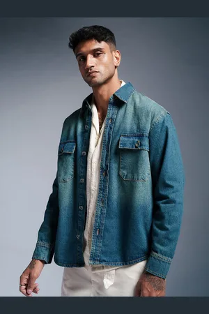 FREAKINS Men Washed Denim Jacket with Embroidered