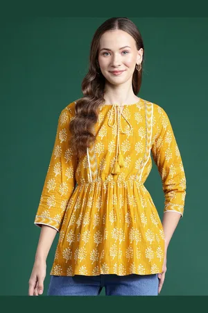 DressBerry Ethnic Print Tie-Up Neck Peplum Longline Top