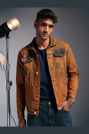 FREAKINS Men Washed Denim Jacket with Patchwork