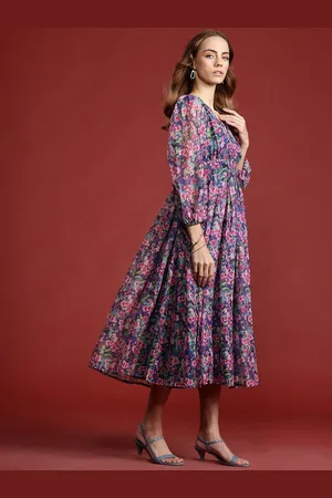 all about you Floral Print Puff Sleeve A-Line Midi Dress