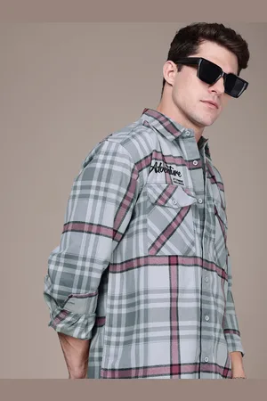 Roadster The Life Co. Relaxed Fit Checked Drop-Shoulder Sleeves Casual Shacket