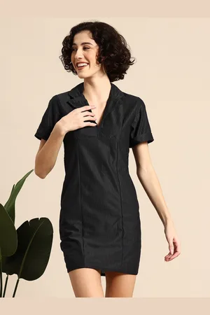 Mast & Harbour Ribbed Lapel Collar Bodycon Mini Dress