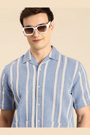 Mast & Harbour Pure Cotton Self-Design Striped Knitted Casual Shirt