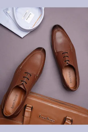 LOUIS STITCH Men Russet Tan Formal Lace Up Derby Shoes