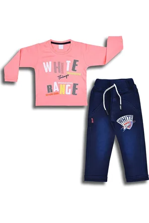 Wish Karo Boys Printed Round Neck Long Sleeves T-shirt with Jeans Clothing Set