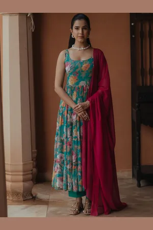 anayna Women Floral Printed Tiered Kurta with Trousers & With Dupatta