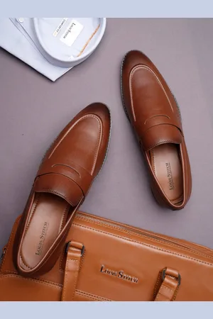 LOUIS STITCH Men Russet Tan Formal Slip-On Mocassin Shoes