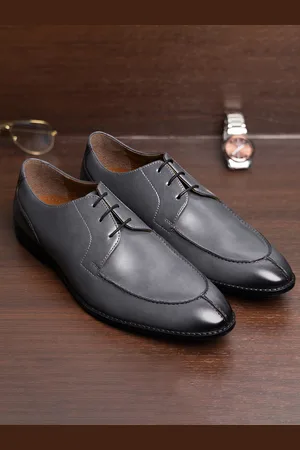 LOUIS STITCH Men Ash Grey Formal Lace Up Derby Shoes