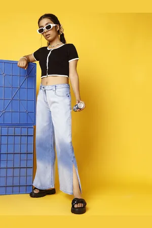 TALES & STORIES Girls Wide Leg High-Rise Light Fade Stretchable Jeans