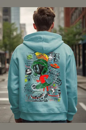 Bewakoof Official Looney Tunes Merchandise Marvin Graphic Printed Oversized Hoodies