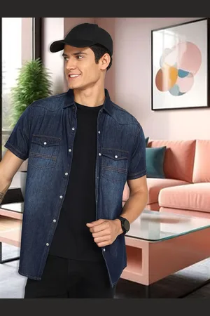 Kuons Avenue Smart Slim Fit Faded Opaque Faded Denim Casual Shirt