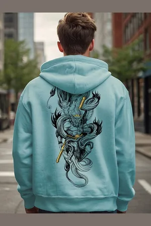 Bewakoof Monkey King Graphic Printed Oversized Hooded Fleece Pullover Sweatshirt