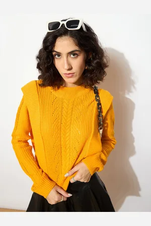 Sassafras Women Mustard Yellow Ribbed Pullover