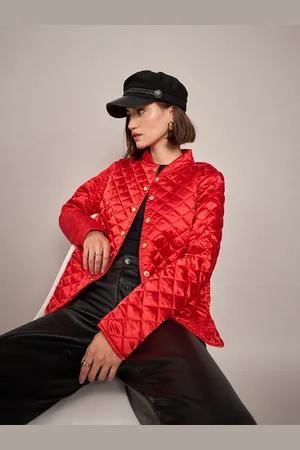 Sassafras Women Red Solid Quilted Jacket
