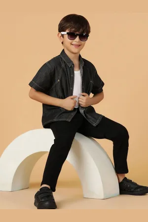 TALES & STORIES Boys Spread Collar Solid Cotton Casual Shirt