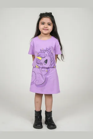 BE AWARA Girls Unicorn Printed Pure Cotton Top With Skirt