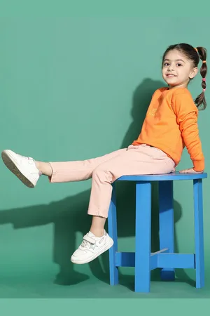 TALES & STORIES Girls Slim Fit Mid-Rise Coloured Shade Clean Look Cotton Jeans