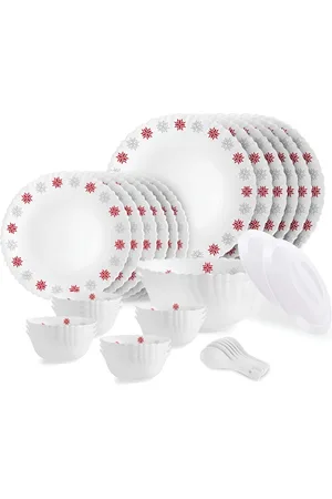 Cello Dazzle Series White 34 Pieces Printed Opalware Microwave Safe Dinner Set