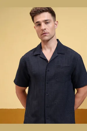 LocoMotive Premium Men Navy Blue Textured Overshirt
