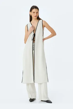 Koton Women Solid Casual Longline Waistcoat