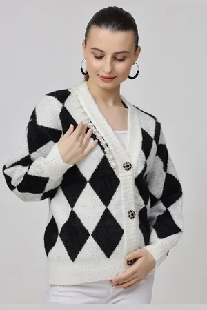 Kalini Women Argyle Checked Woollen Cardigan