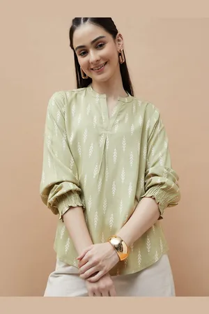 Lifestyle Women Floral Print Mandarin Collar Shirt Style Top