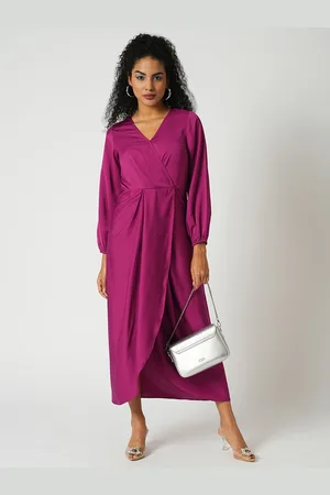 Globus Women V-Neck Long Puff Sleeves Wrap Maxi Dress